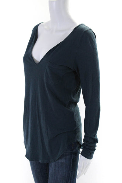 LA Made Womens Cotton Scoop Neck Long Sleeve Pullover T-Shirt Blue Size S