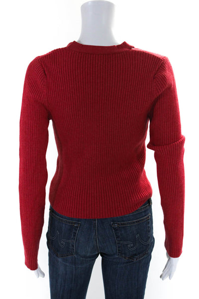 Anthropologie Womens Textured Ribbed Buttoned Cold Shoulder Cardigan Red Size S