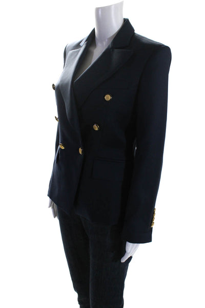 DMN Paris Womens Sateen Double Breasted Peak Lapel Blazer Jacket Navy FR 36