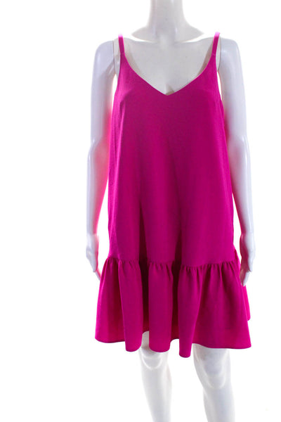 Trina Turk Womens Round Neck Zip Sleeveless A-Line Drop Waist Dress Pink Size 12