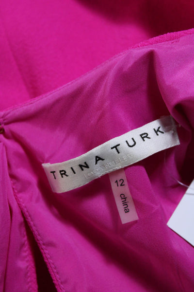 Trina Turk Womens Round Neck Zip Sleeveless A-Line Drop Waist Dress Pink Size 12