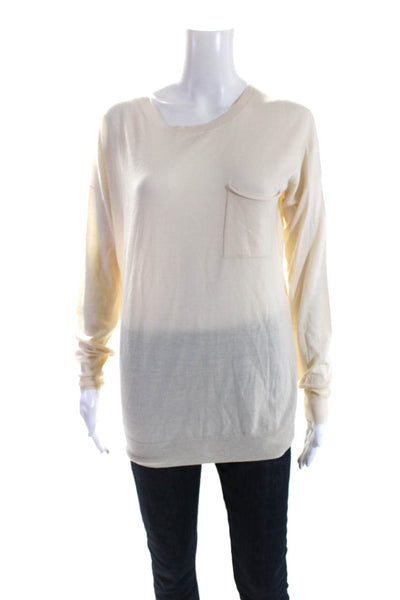 Theory Womens Wool Round Neck Long Sleeve Pullover Casual Top Beige Size M