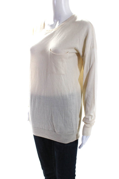 Theory Womens Wool Round Neck Long Sleeve Pullover Casual Top Beige Size M