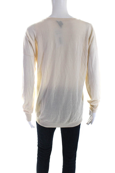 Theory Womens Wool Round Neck Long Sleeve Pullover Casual Top Beige Size M