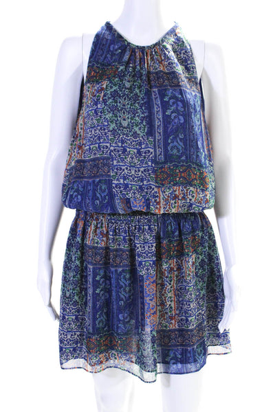 Ramy Brook Womens Halter Neck Sleeveless Paisley Print Blouson Dress Blue Size M