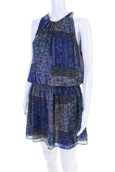 Ramy Brook Womens Halter Neck Sleeveless Paisley Print Blouson Dress Blue Size M