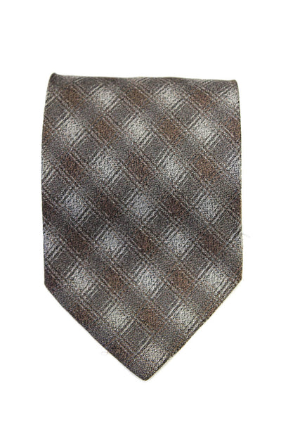 Giorgio Armani Mens Classic Width Plaid Silk Tie Brown Gray