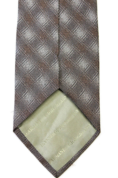 Giorgio Armani Mens Classic Width Plaid Silk Tie Brown Gray