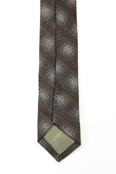 Giorgio Armani Mens Classic Width Plaid Silk Tie Brown Gray