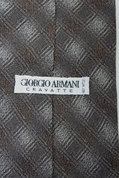 Giorgio Armani Mens Classic Width Plaid Silk Tie Brown Gray