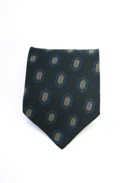 Giorgio Armani Mens Classic Width Geometric Print Silk Tie Blue Brown