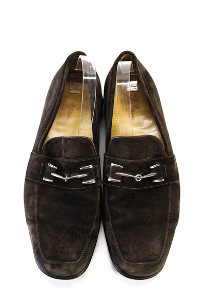 Cole Haan Mens Suede Apron Toe Buckled Accent Penny Loafers Dark Brown Size 11US