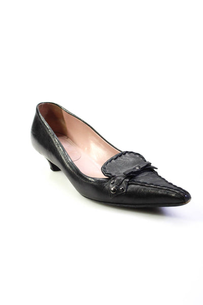 Miu Miu Womens Block Heel Pointed Toe Pumps Black Leather Size 36.5