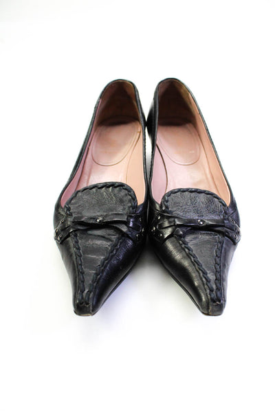 Miu Miu Womens Block Heel Pointed Toe Pumps Black Leather Size 36.5