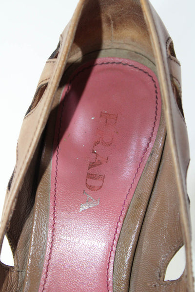 Prada Womens Stiletto Laser Cut Pointed Toe Pumps Brown Leather Size 36