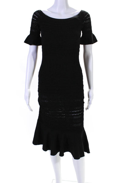 Alexis Womens Black Boat Neck Open Knit Short Sleeve Mermaid Dress Size S