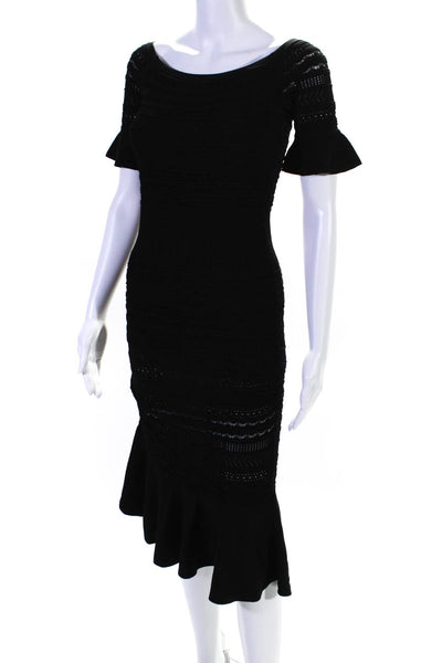 Alexis Womens Black Boat Neck Open Knit Short Sleeve Mermaid Dress Size S