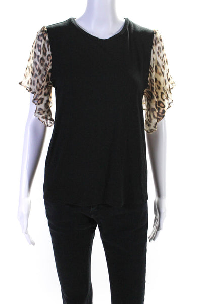 Generation Love Womens Round Neck Short Sleeves Animal Print Blouse Black Size X