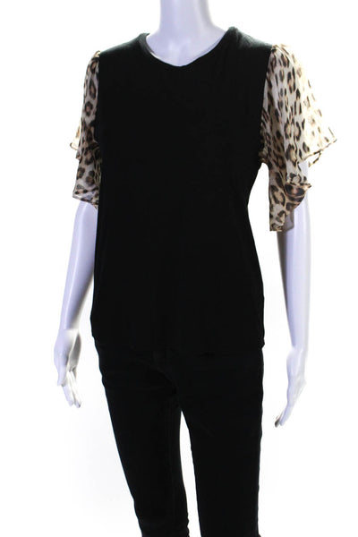 Generation Love Womens Round Neck Short Sleeves Animal Print Blouse Black Size X