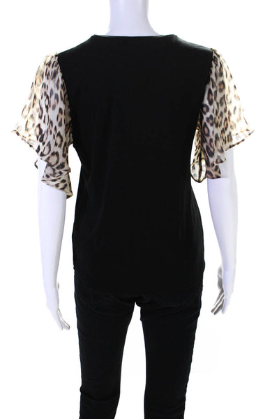 Generation Love Womens Round Neck Short Sleeves Animal Print Blouse Black Size X