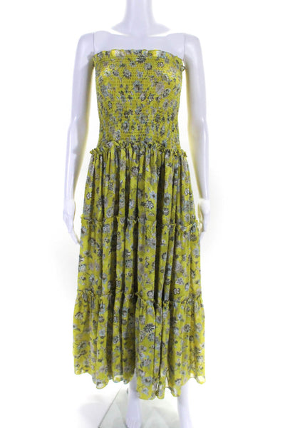 Alexis Womerns Floral Print Strapless Smocked Maxi Dress Green Size Extra Small