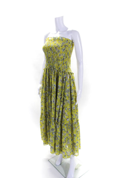 Alexis Womerns Floral Print Strapless Smocked Maxi Dress Green Size Extra Small