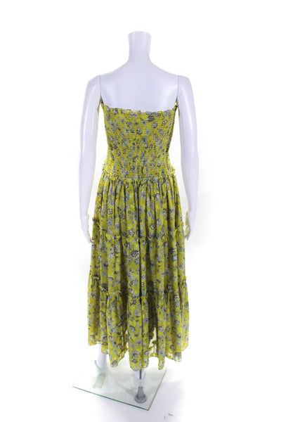 Alexis Womerns Floral Print Strapless Smocked Maxi Dress Green Size Extra Small