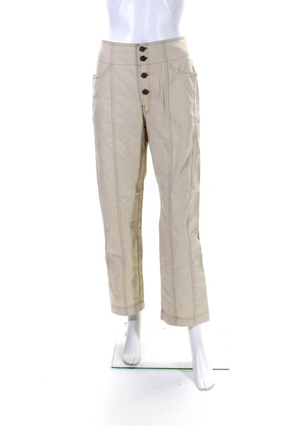 Sienna Sky Womens Cotton Ruched Full Buttoned Straight Leg Pants Beige Size M