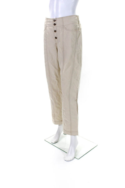 Sienna Sky Womens Cotton Ruched Full Buttoned Straight Leg Pants Beige Size M