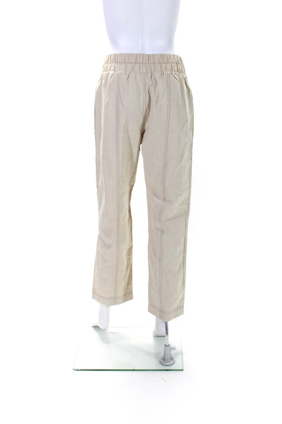 Sienna Sky Womens Cotton Ruched Full Buttoned Straight Leg Pants Beige Size M