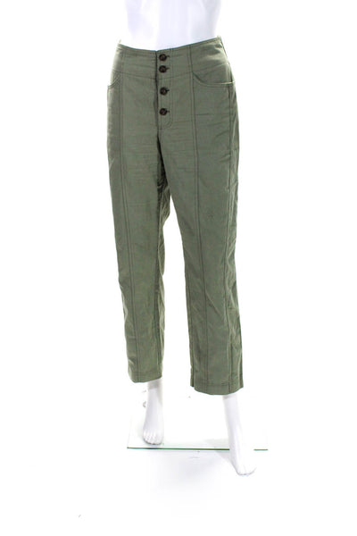 Sienna Sky Womens Cotton Full Buttoned Darted Ruched Straight Pants Green Size M