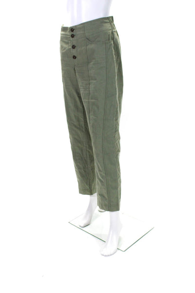 Sienna Sky Womens Cotton Full Buttoned Darted Ruched Straight Pants Green Size M