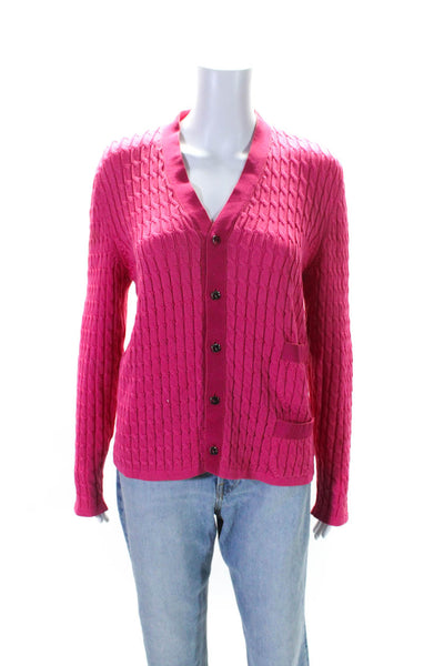 Salvatore Ferragamo Womens Button Up Cable Knit Cardigan Sweater Pink Medium