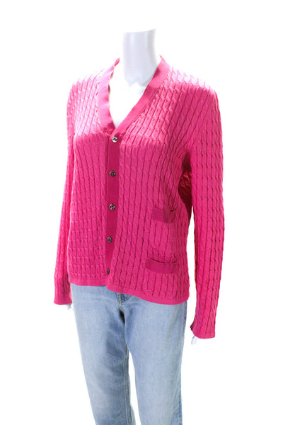 Salvatore Ferragamo Womens Button Up Cable Knit Cardigan Sweater Pink Medium