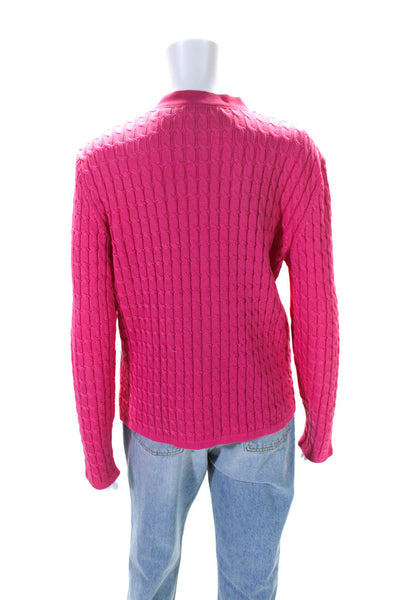 Salvatore Ferragamo Womens Button Up Cable Knit Cardigan Sweater Pink Medium