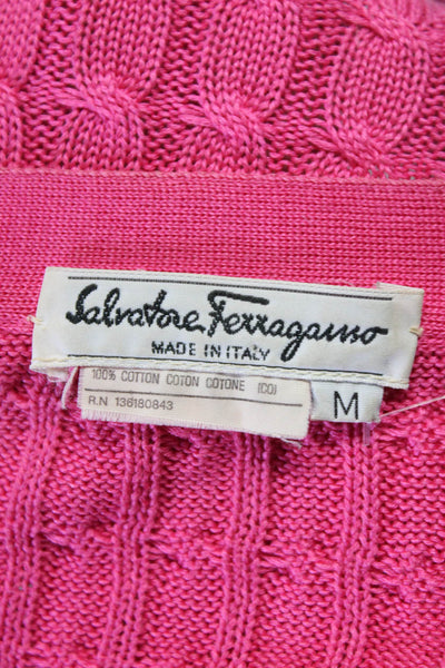 Salvatore Ferragamo Womens Button Up Cable Knit Cardigan Sweater Pink Medium