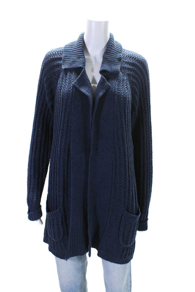 Boden Womens Long Sleeve Open Knit Cardigan Sweater Blue Cotton Size Medium