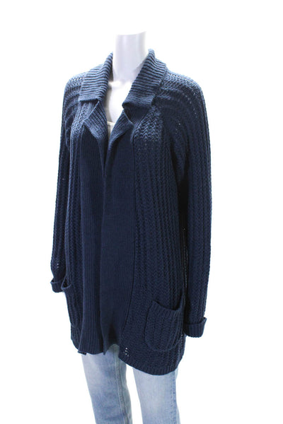 Boden Womens Long Sleeve Open Knit Cardigan Sweater Blue Cotton Size Medium