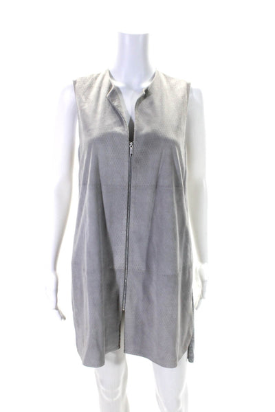 Lafayette 148 New York Womens Front Zip Knit Suede Mixed Media Dress Gray Small