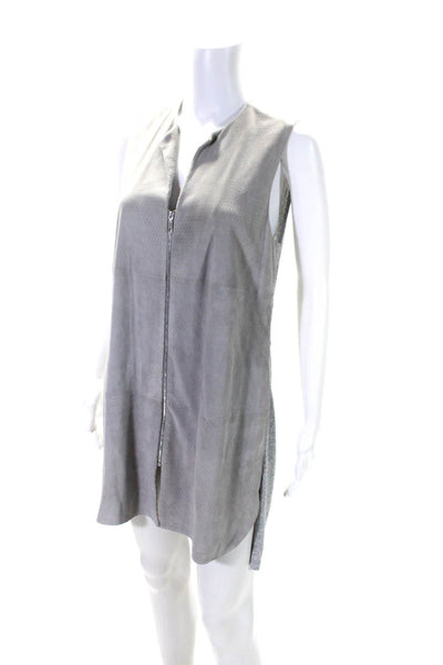 Lafayette 148 New York Womens Front Zip Knit Suede Mixed Media Dress Gray Small