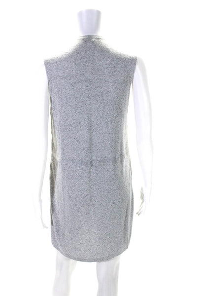 Lafayette 148 New York Womens Front Zip Knit Suede Mixed Media Dress Gray Small