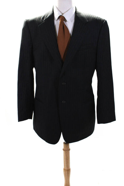 Armani Collezioni Mens Wool Pin Stripe Two Button Blazer Jacket Gray Size 42R