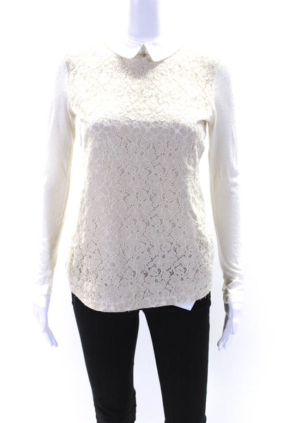 Tory Burch Womens Lace Collared Long Sleeves Blouse Beige Size Extra Small