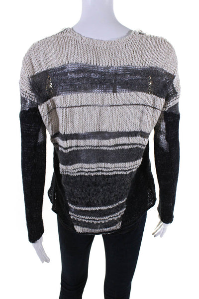 Helmut Lang Womens Silk Knit Striped Open Knit Sweater White Gray Black Size P