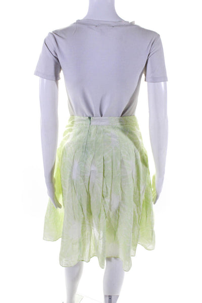 Theory Womens Cotton Floral Pleated A Line Skirt Green Size 0