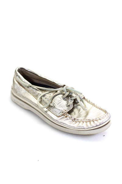 Sperry Womens Leather Metallic Slip On Flat Boat Shoes Gold Size 6