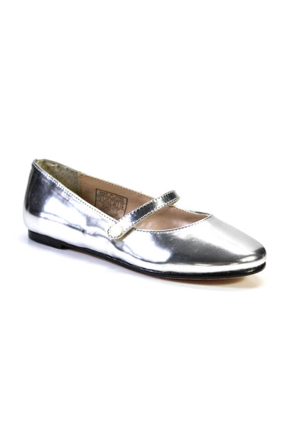 Ralph Lauren Girls Leather Alyss MJ Metallic Round Toe Flats Silver Size 12