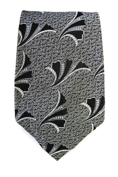 Gianni Versace Mens Classic Width Abstract Print Silk Tie Gray Black