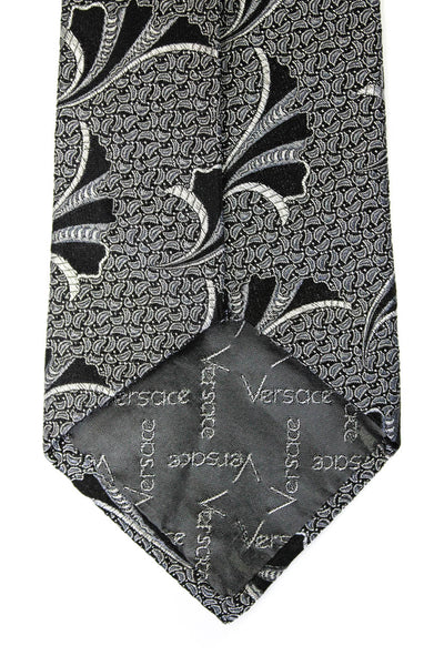 Gianni Versace Mens Classic Width Abstract Print Silk Tie Gray Black