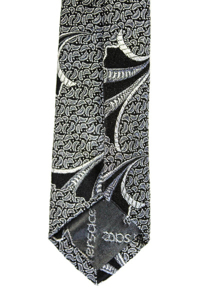 Gianni Versace Mens Classic Width Abstract Print Silk Tie Gray Black